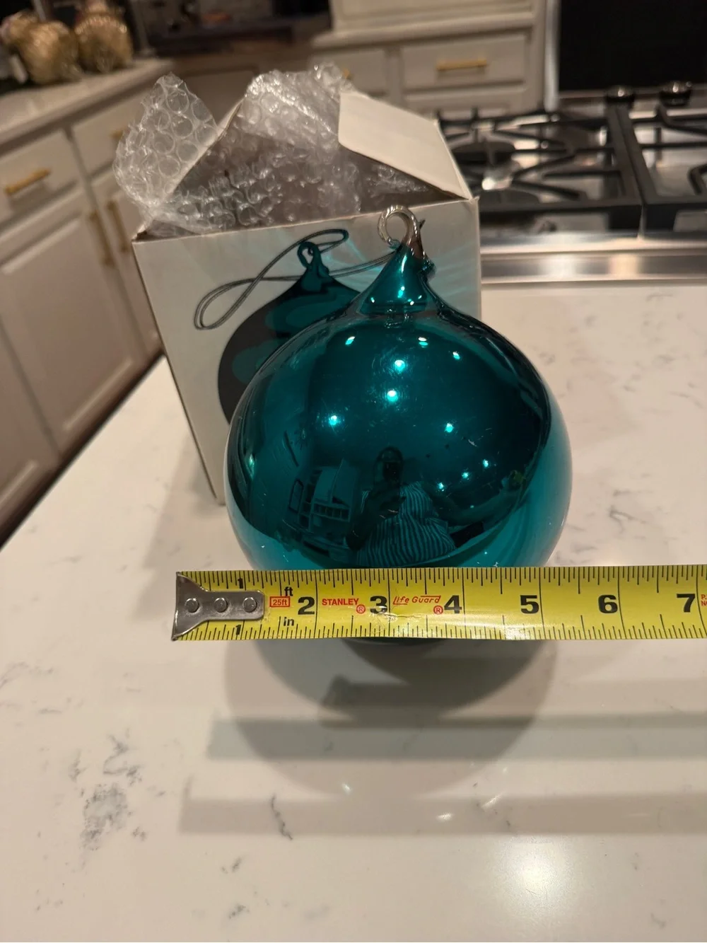 Department 56 Mercury Glass Teal Christmas Ball Ornament 4” w/Original Box VTG